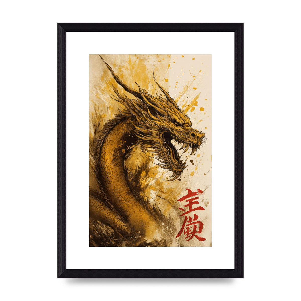 Golden Canvas with Majestic Dragon