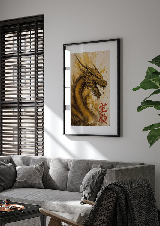 Golden Canvas with Majestic Dragon