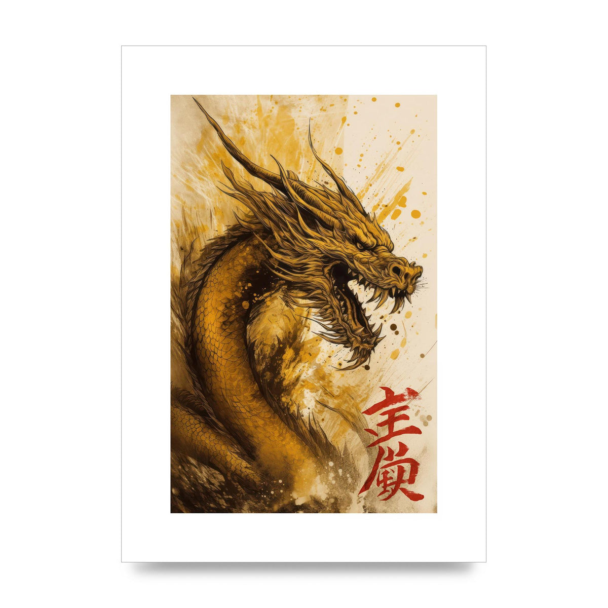 Golden Canvas with Majestic Dragon