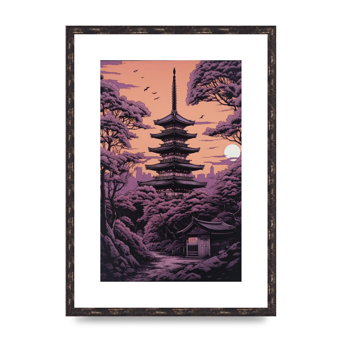 Twilight Purple Canvas with Japanese Pagoda