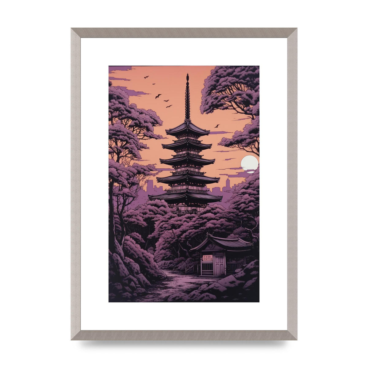 Twilight Purple Canvas with Japanese Pagoda