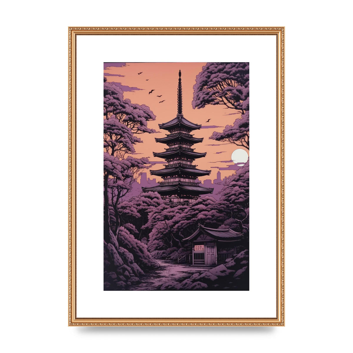 Twilight Purple Canvas with Japanese Pagoda