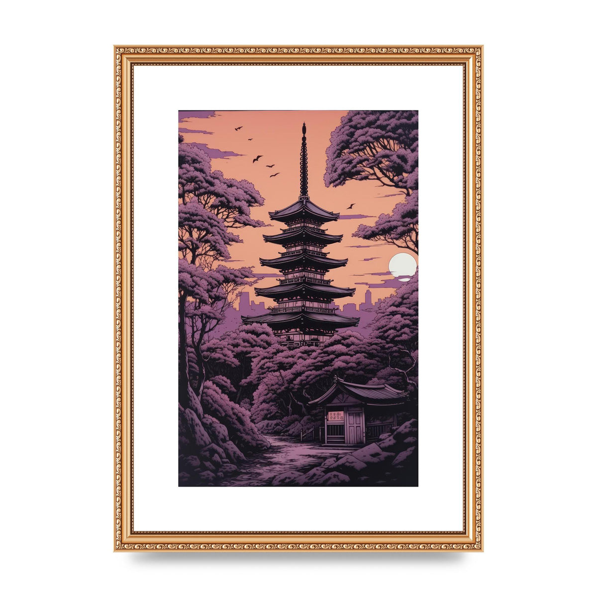 Twilight Purple Canvas with Japanese Pagoda