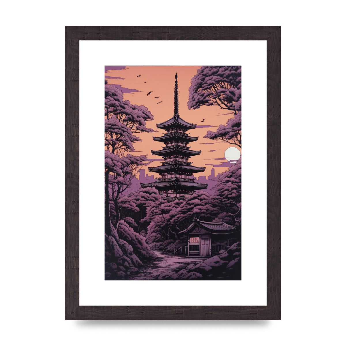 Twilight Purple Canvas with Japanese Pagoda