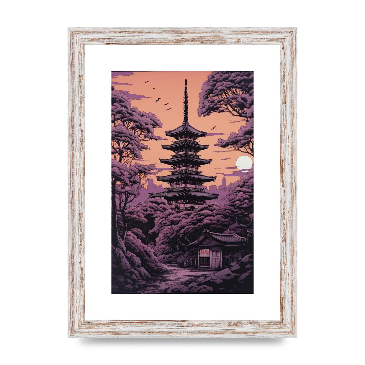 Twilight Purple Canvas with Japanese Pagoda