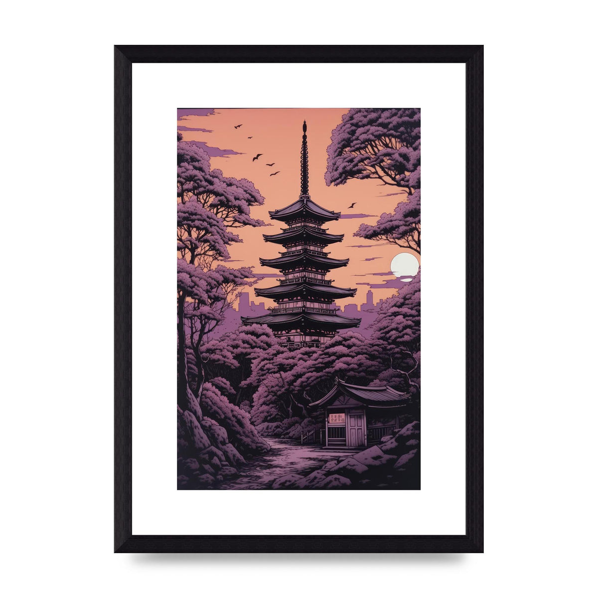 Twilight Purple Canvas with Japanese Pagoda