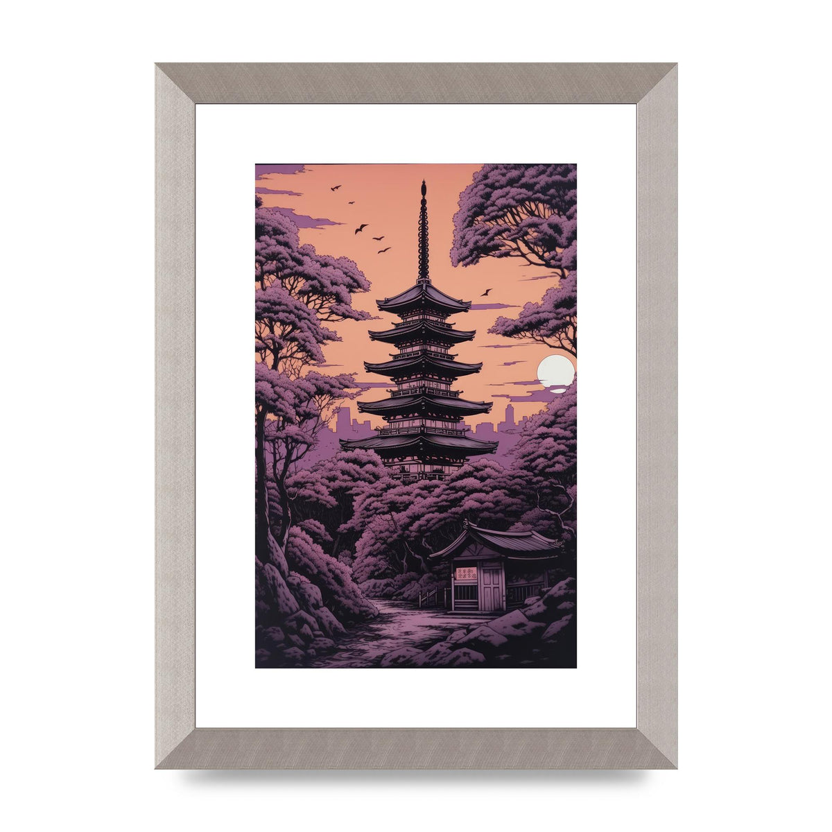 Twilight Purple Canvas with Japanese Pagoda