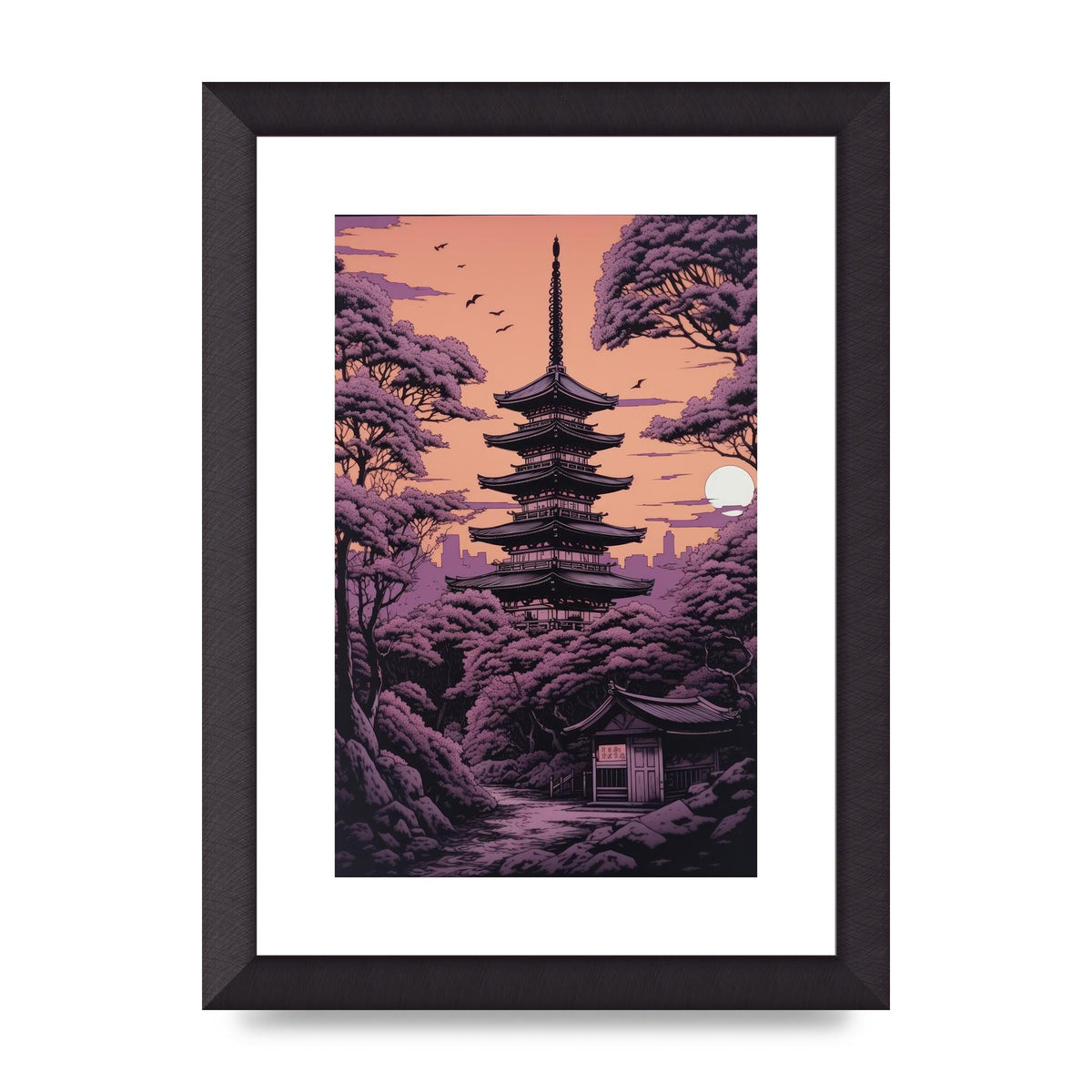 Twilight Purple Canvas with Japanese Pagoda