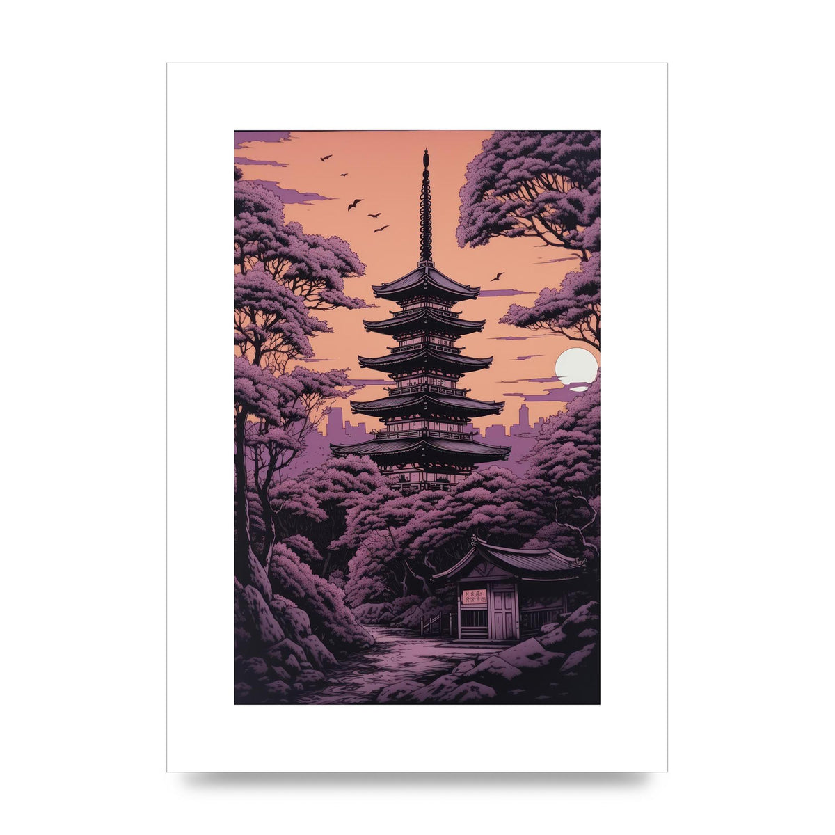 Twilight Purple Canvas with Japanese Pagoda