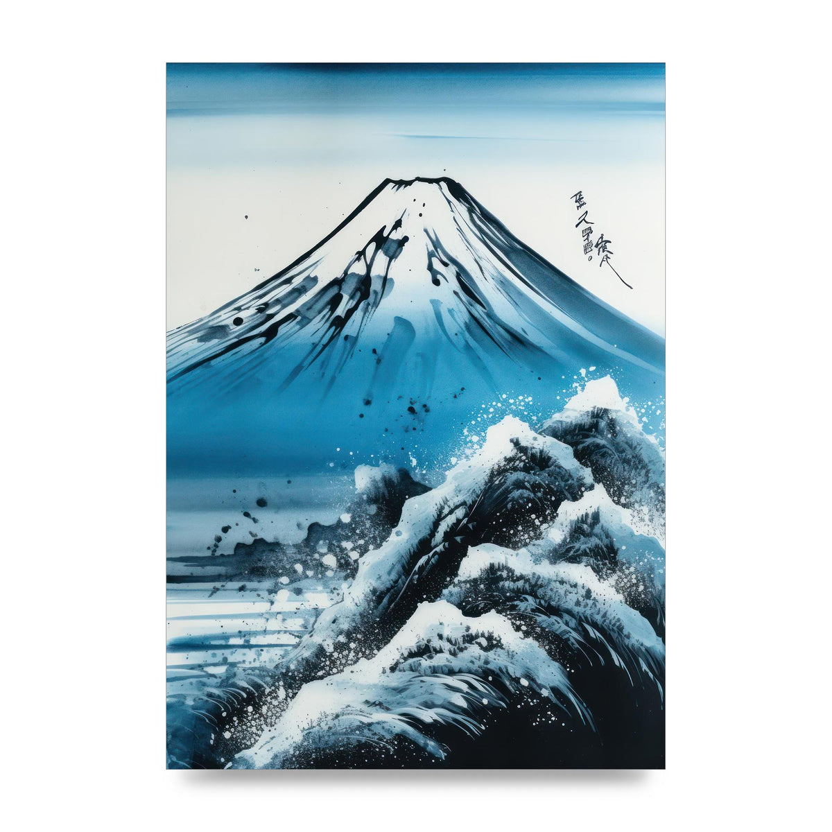 Black Ink Stroke of Mount Fuji on Azure