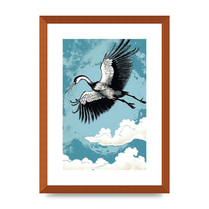 Crane Against Calm Blue Sky in Black Ink