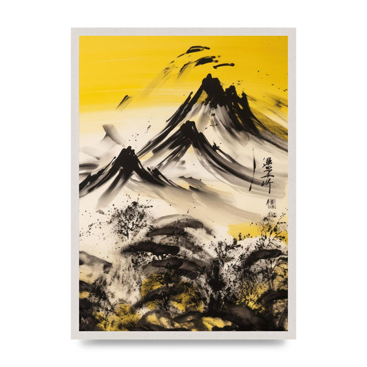 Subtle Black Ink Stroke like Mount Fuji, print in an A2 white saw cut grain frame