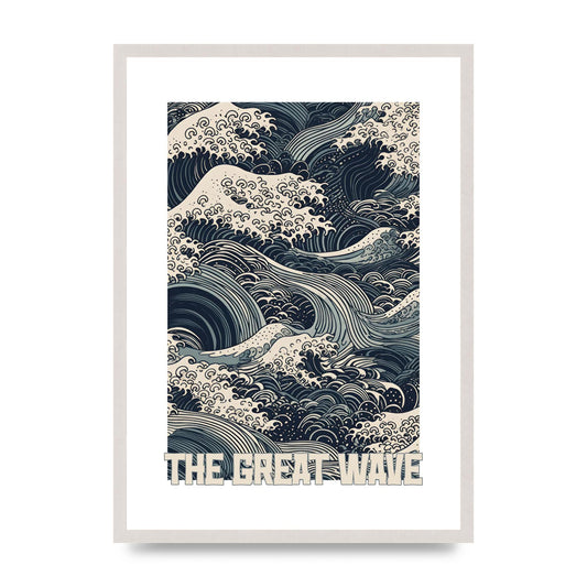 Blue and White Waves on Woodblock