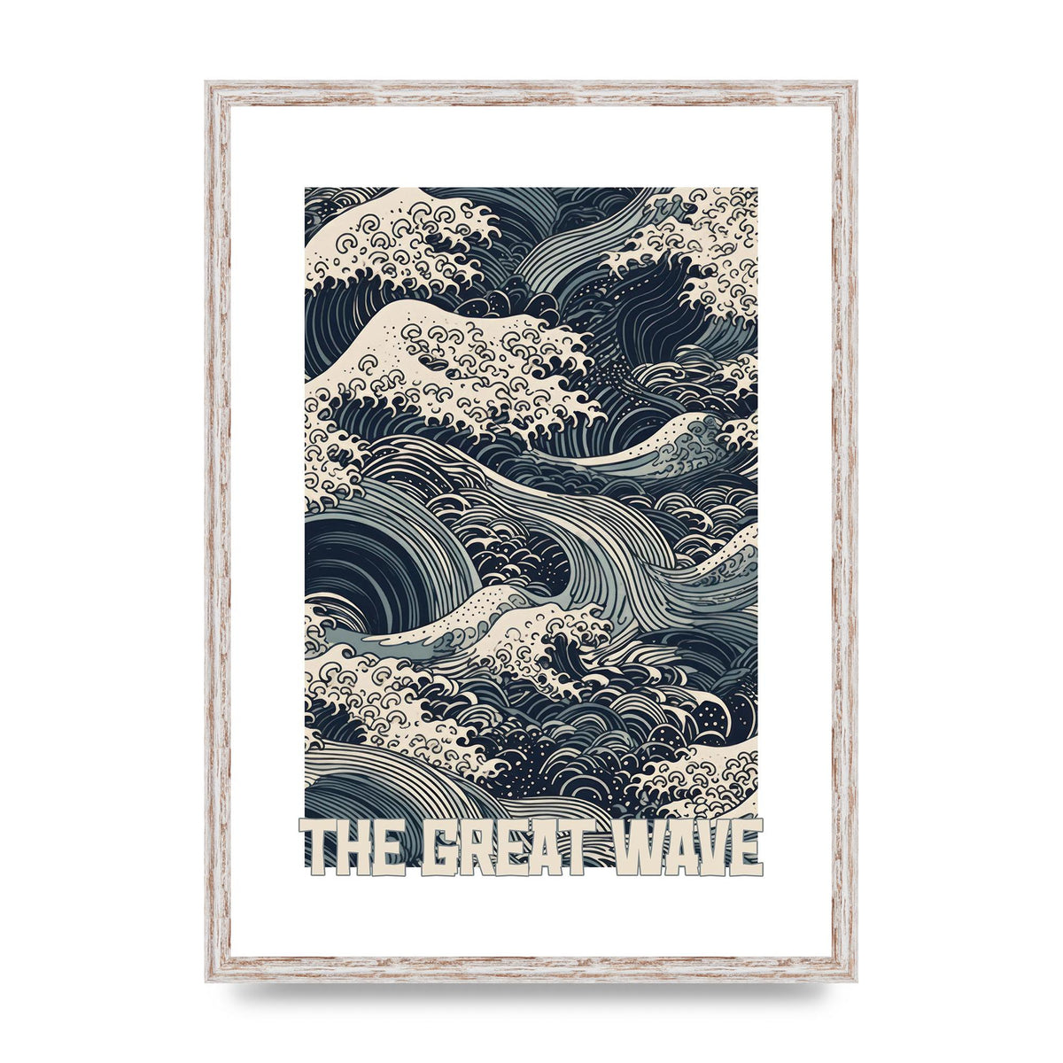Blue and White Waves on Woodblock