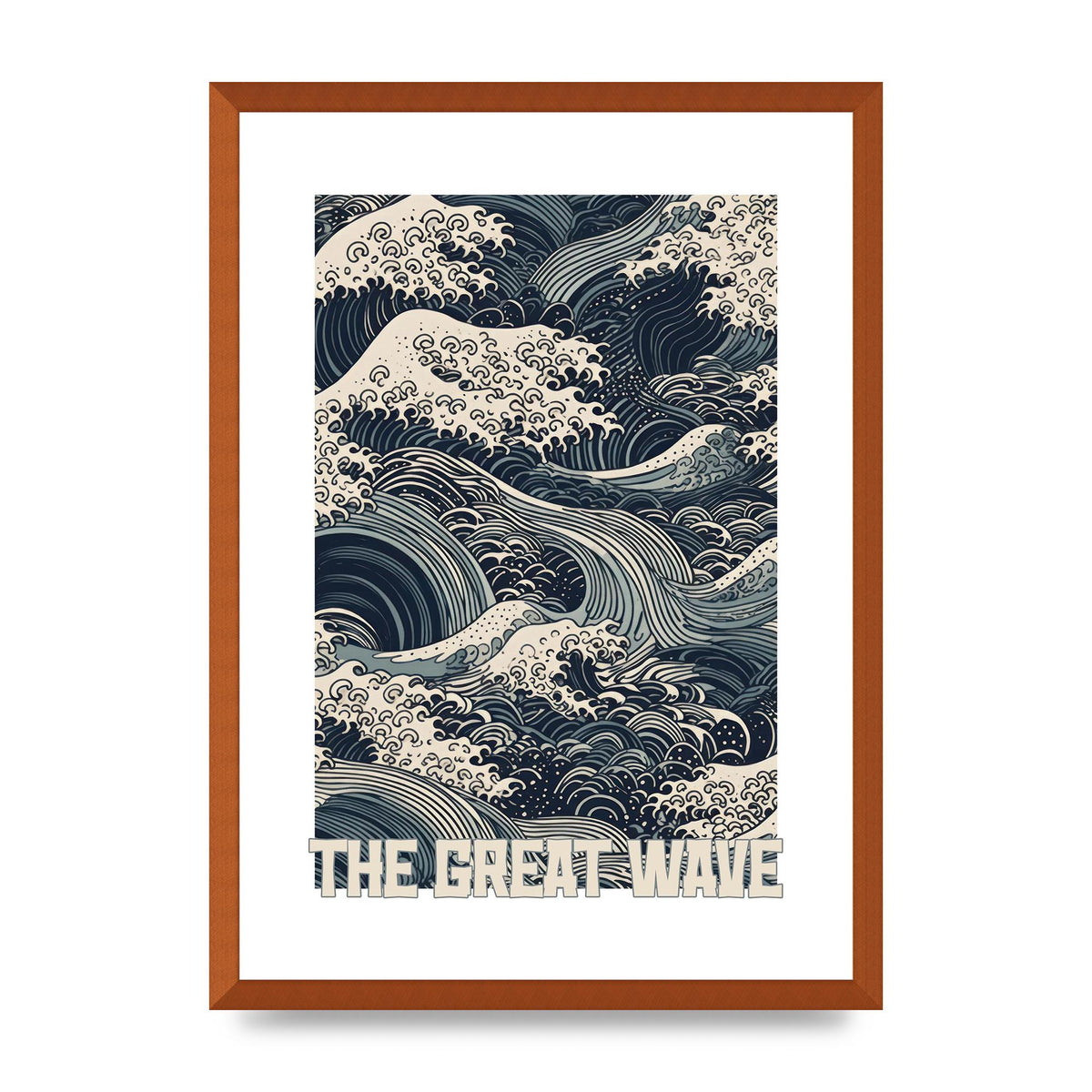 Blue and White Waves on Woodblock