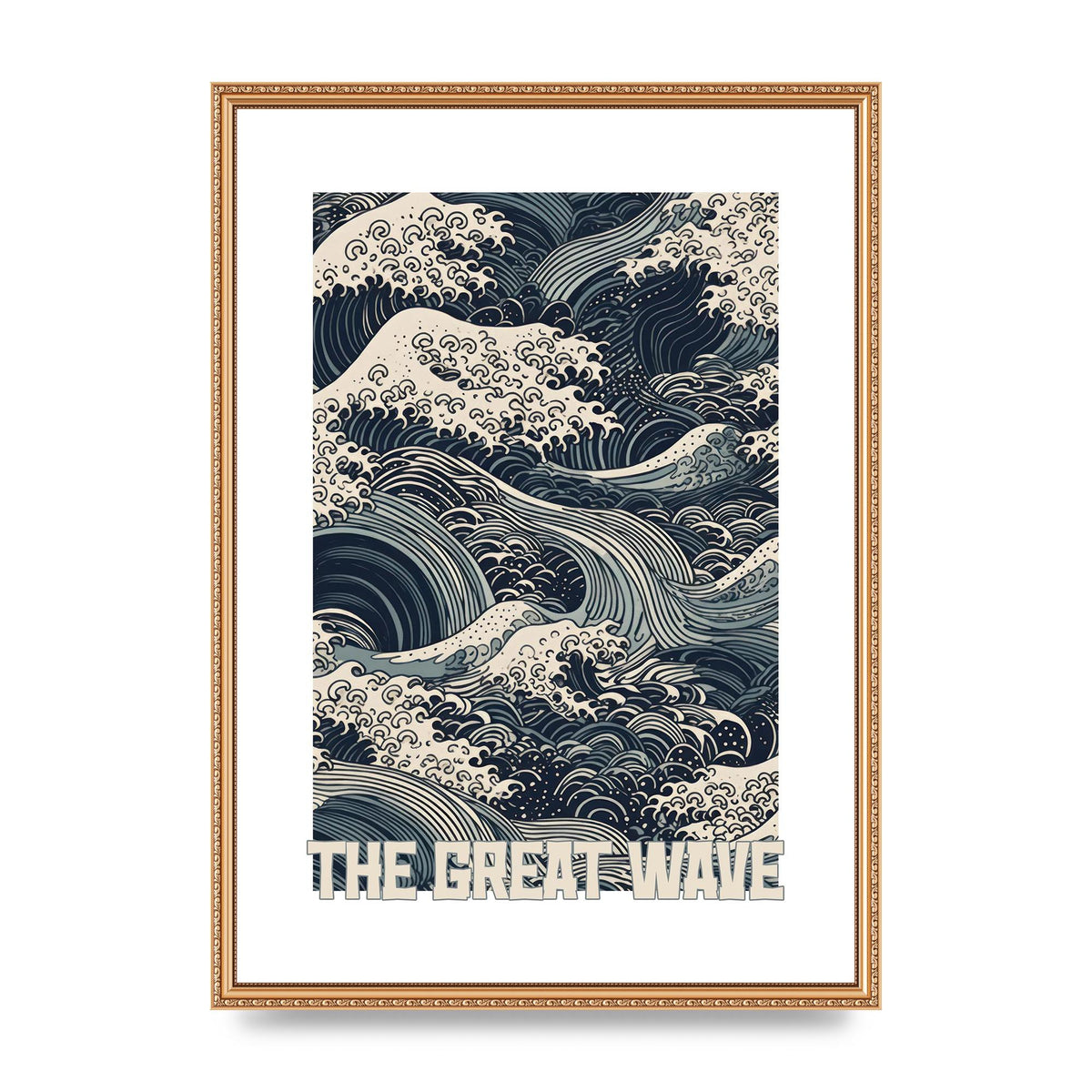 Blue and White Waves on Woodblock