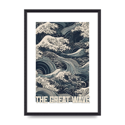 Blue and White Waves on Woodblock