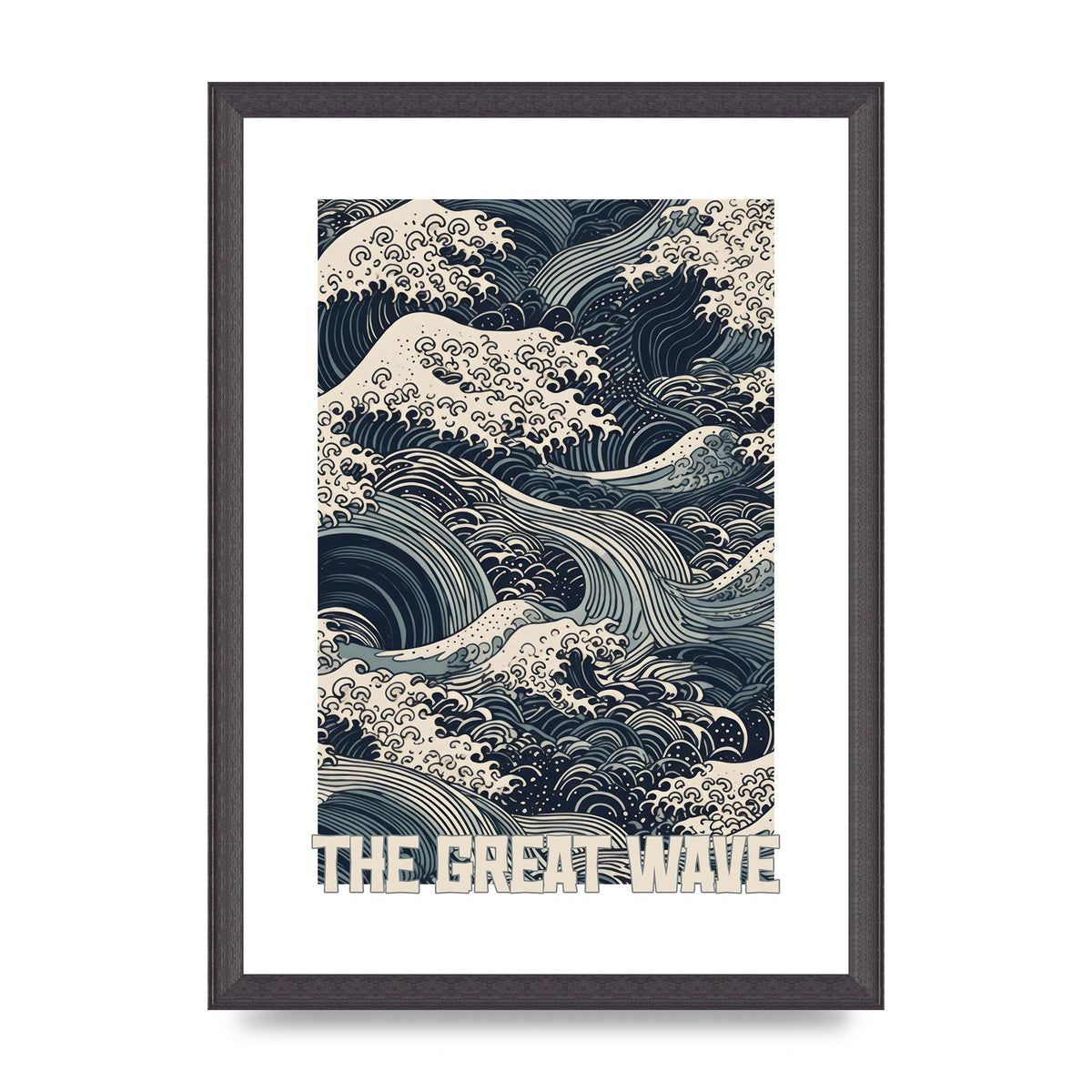 Blue and White Waves on Woodblock