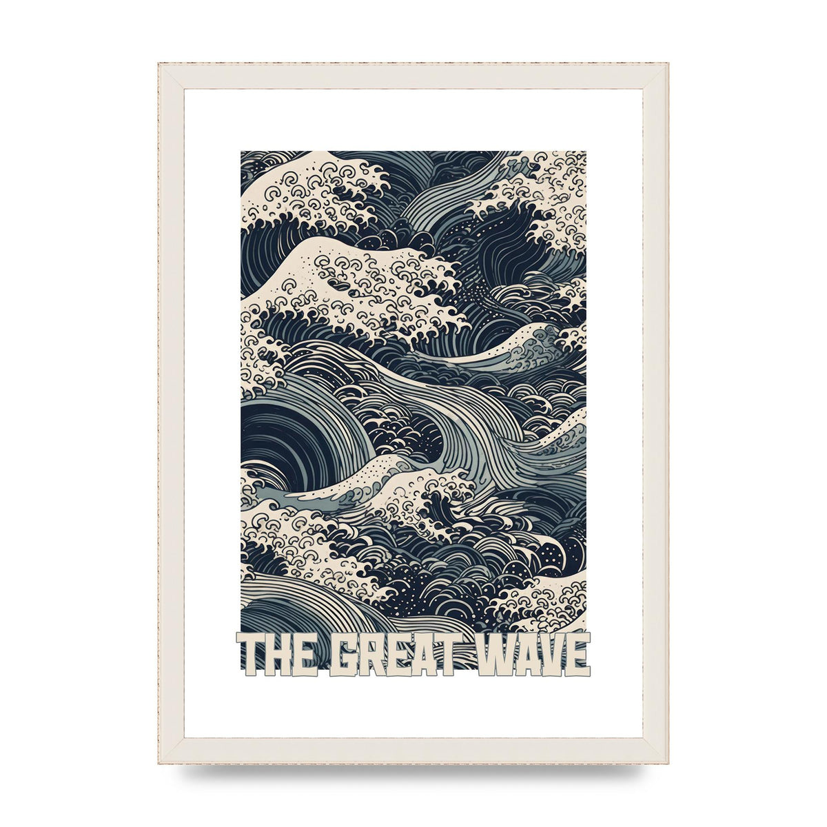 Blue and White Waves on Woodblock