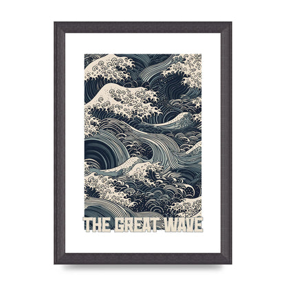 Blue and White Waves on Woodblock