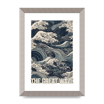 Blue and White Waves on Woodblock