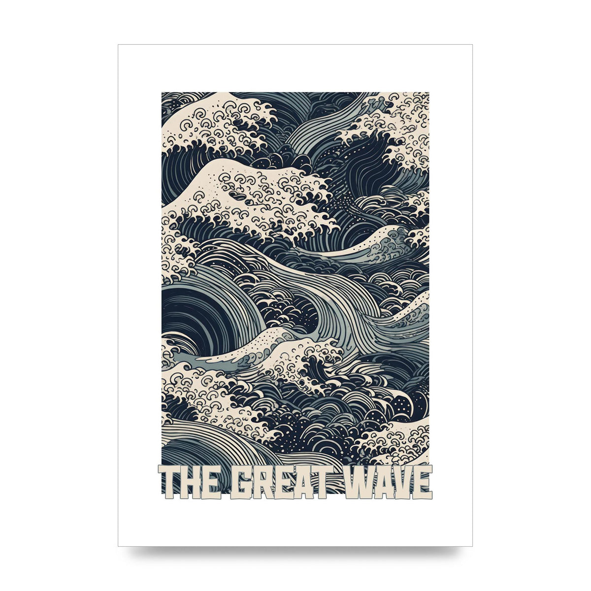 Blue and White Waves on Woodblock