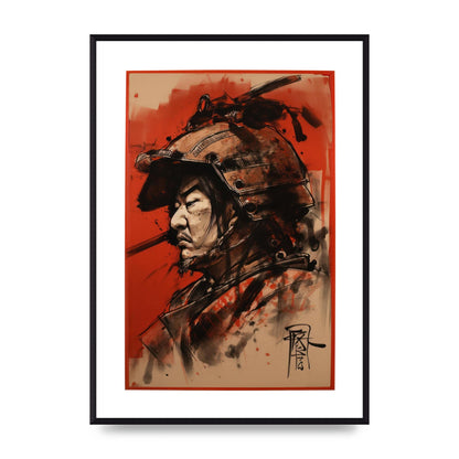 Samurai Profile on Deep Red Canvas
