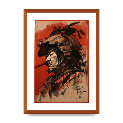 Samurai Profile on Deep Red Canvas