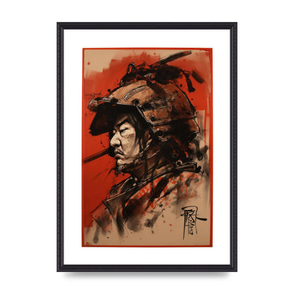Samurai Profile on Deep Red Canvas