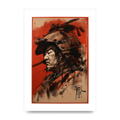 Samurai Profile on Deep Red Canvas