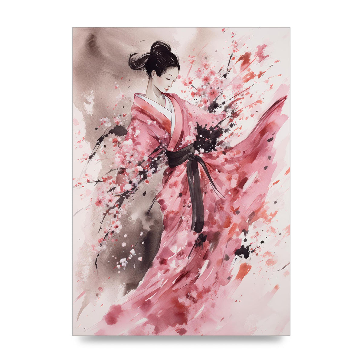 Graceful Dancing Woman in Cherry Blossom Kimono