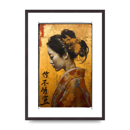 Golden Chrysanthemums on Kimono-clad Woman