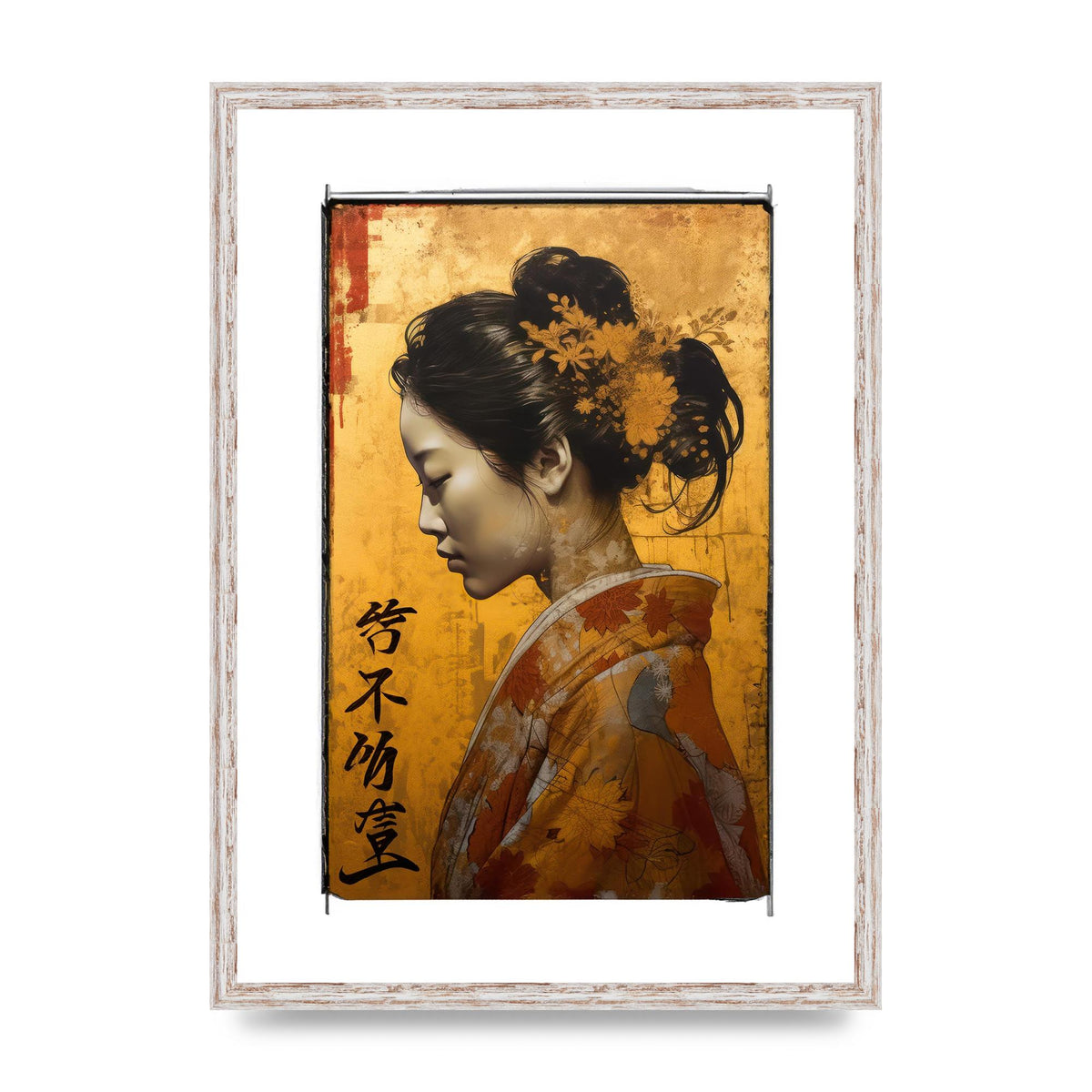 Golden Chrysanthemums on Kimono-clad Woman