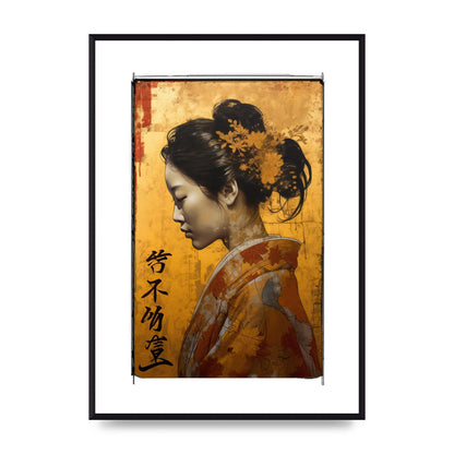 Golden Chrysanthemums on Kimono-clad Woman
