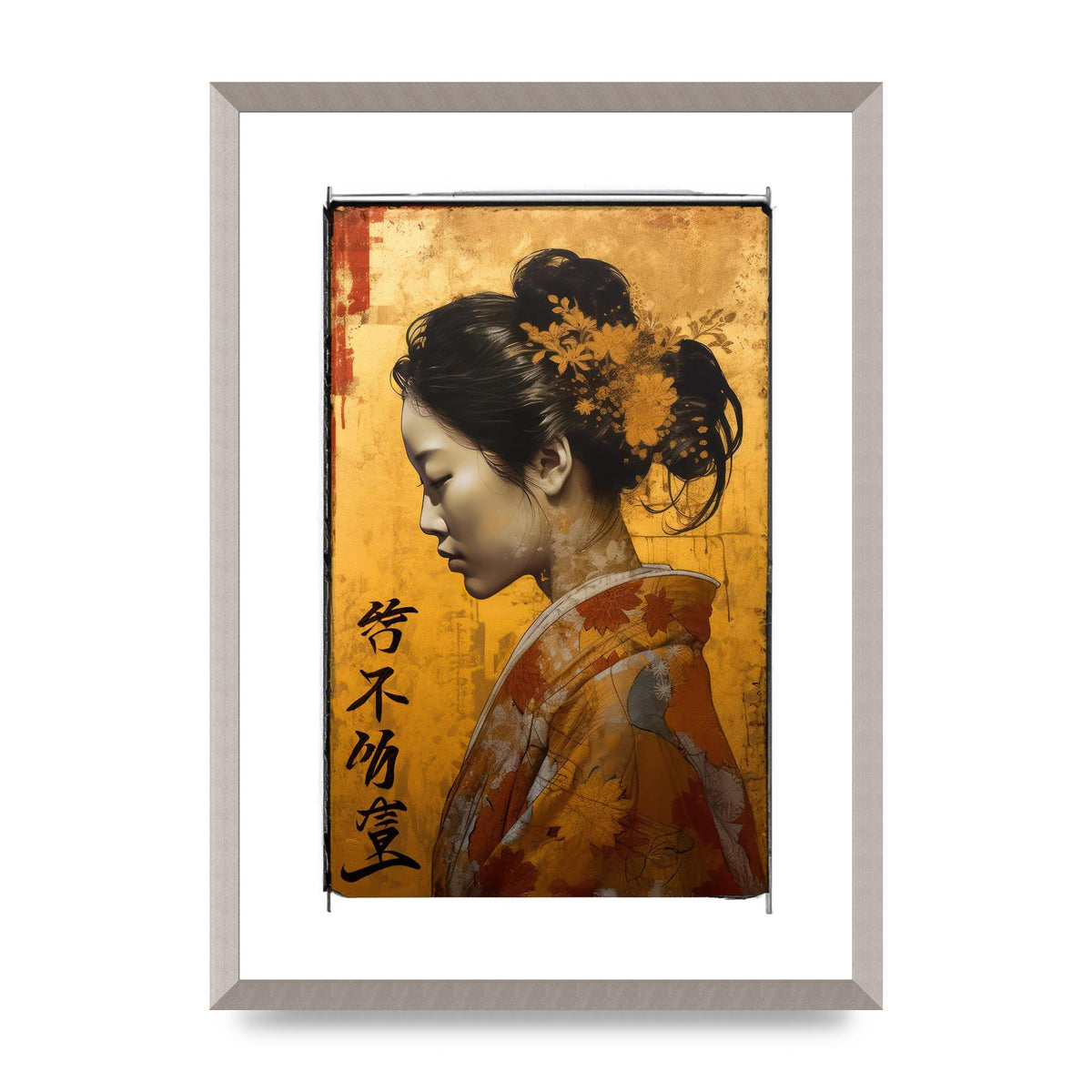 Golden Chrysanthemums on Kimono-clad Woman