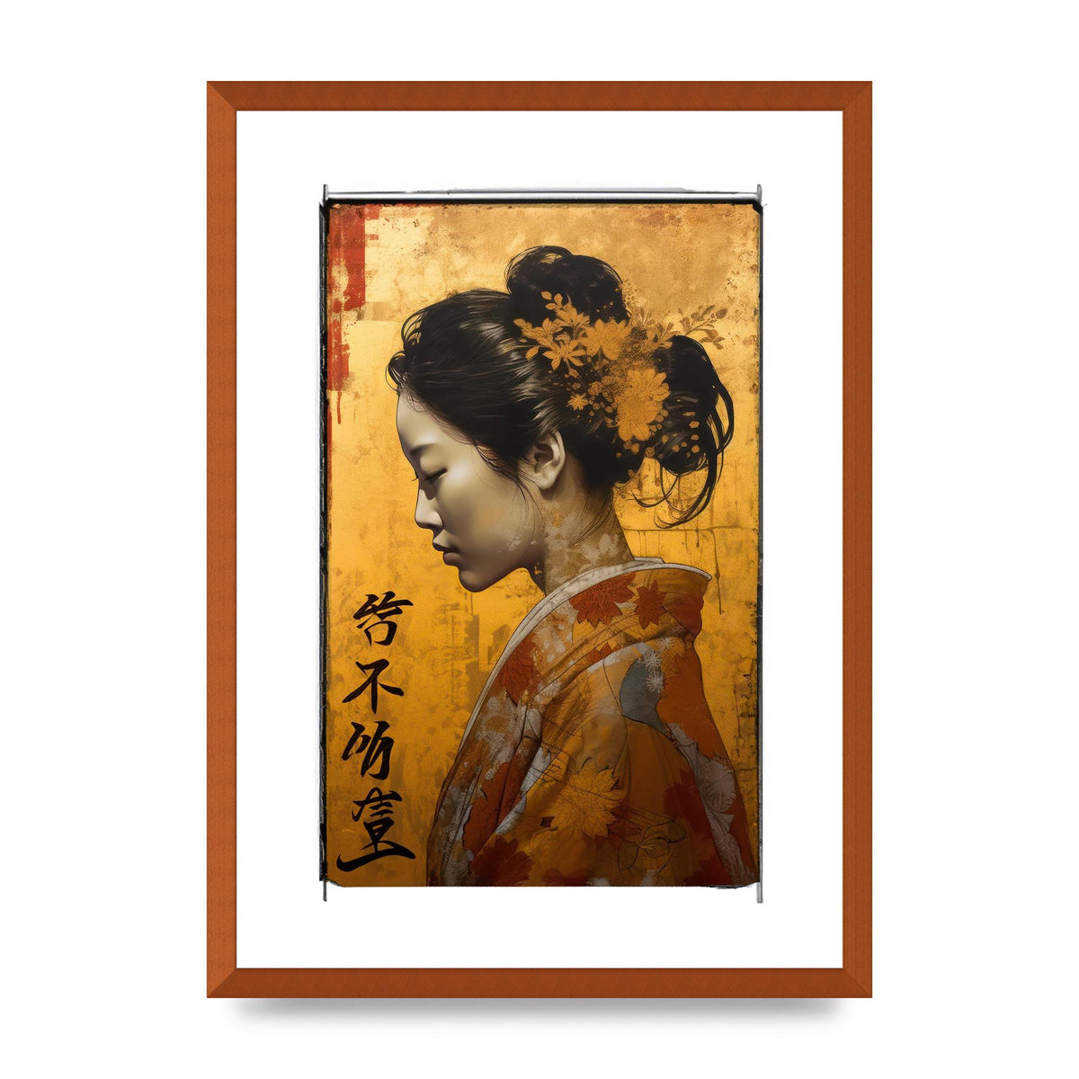 Golden Chrysanthemums on Kimono-clad Woman