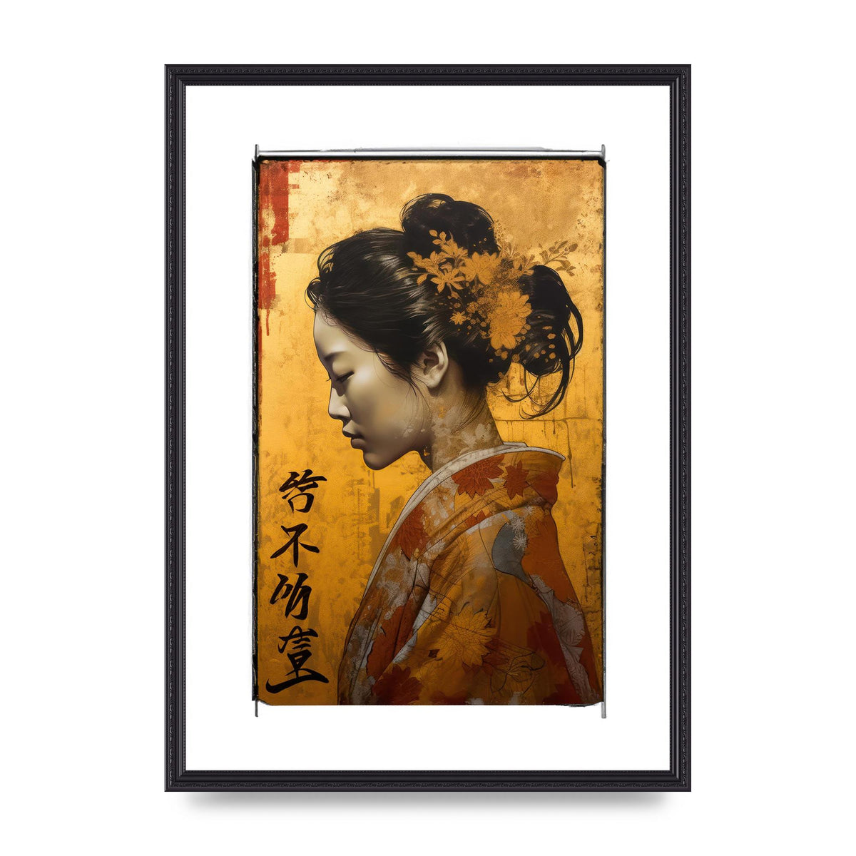 Golden Chrysanthemums on Kimono-clad Woman