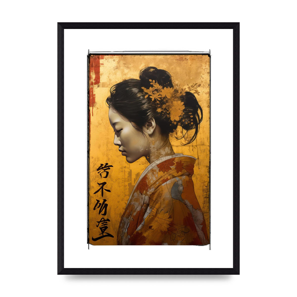 Golden Chrysanthemums on Kimono-clad Woman