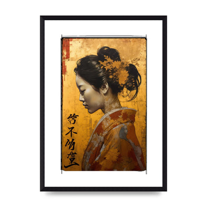 Golden Chrysanthemums on Kimono-clad Woman