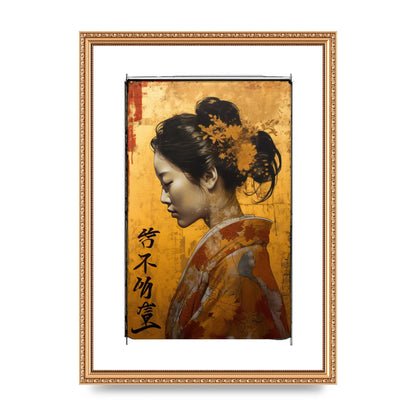 Golden Chrysanthemums on Kimono-clad Woman