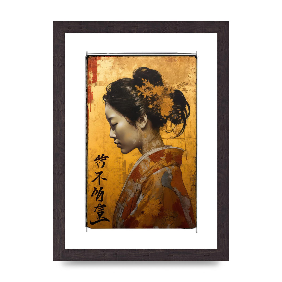 Golden Chrysanthemums on Kimono-clad Woman