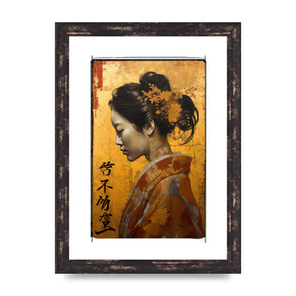 Golden Chrysanthemums on Kimono-clad Woman