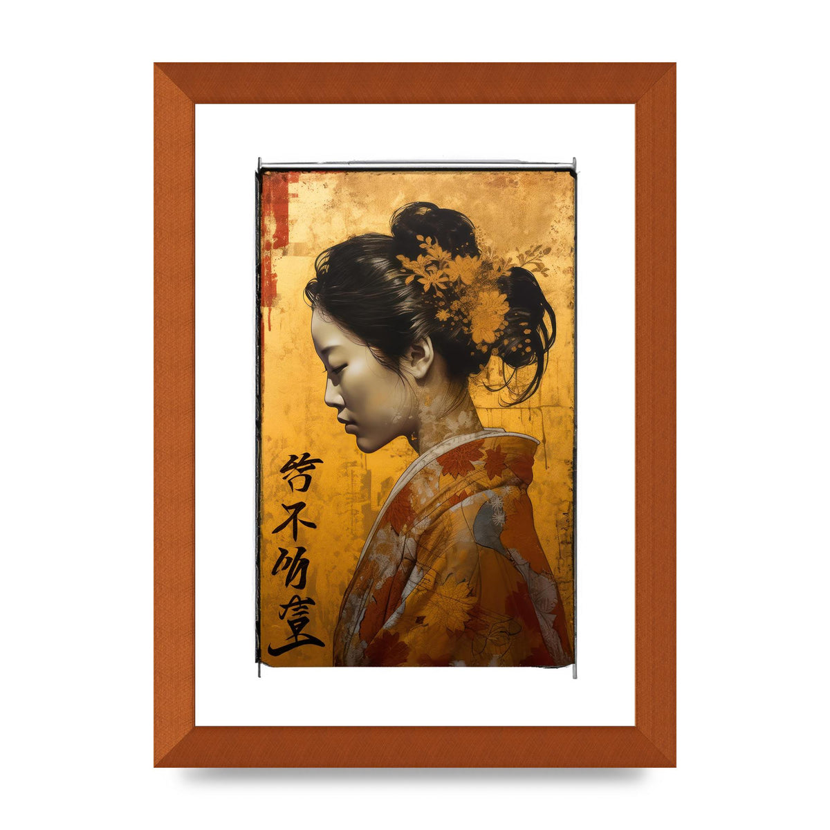 Golden Chrysanthemums on Kimono-clad Woman