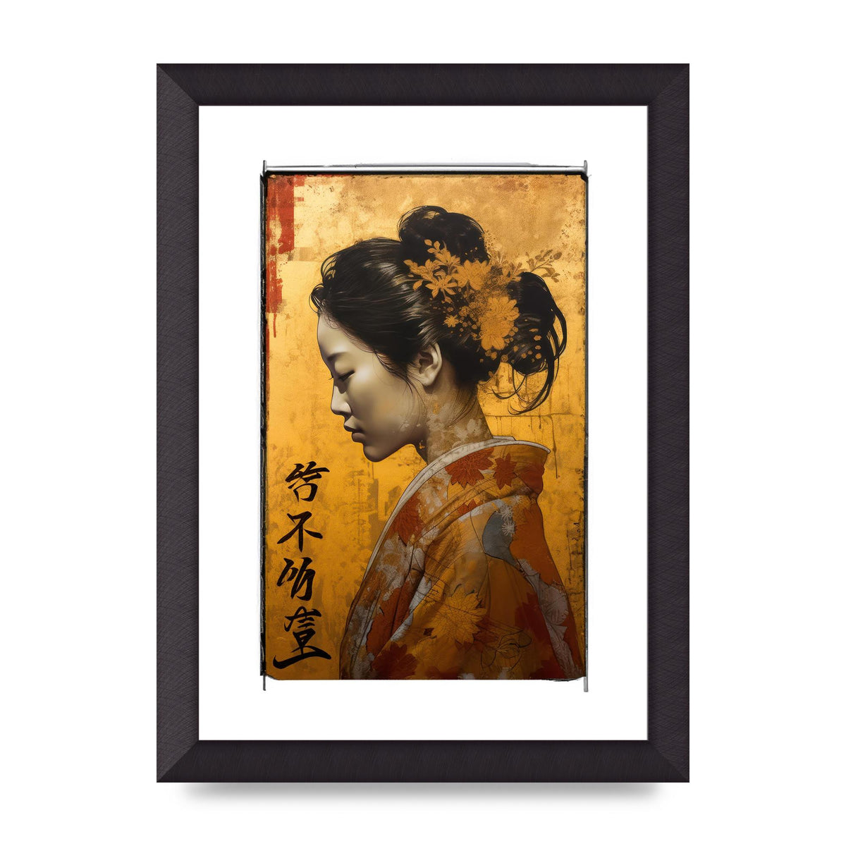 Golden Chrysanthemums on Kimono-clad Woman