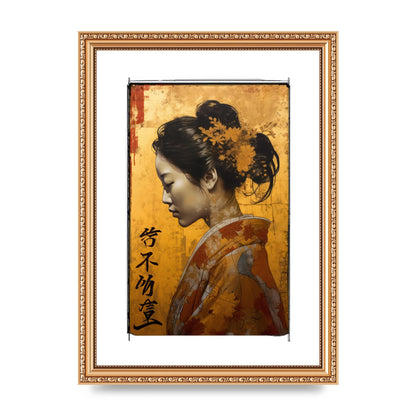 Golden Chrysanthemums on Kimono-clad Woman