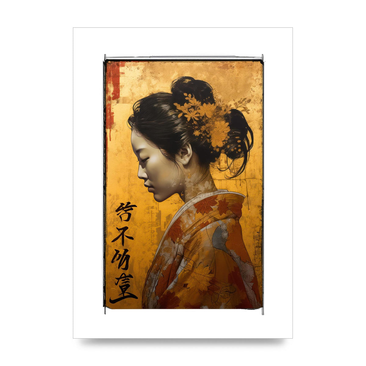 Golden Chrysanthemums on Kimono-clad Woman
