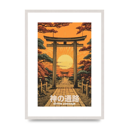 Scenic Path Woodblock Print with Torii Gates