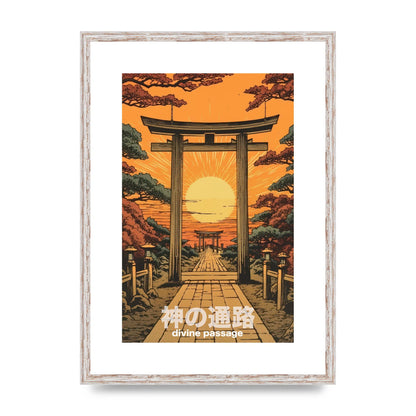 Scenic Path Woodblock Print with Torii Gates