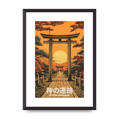 Scenic Path Woodblock Print with Torii Gates