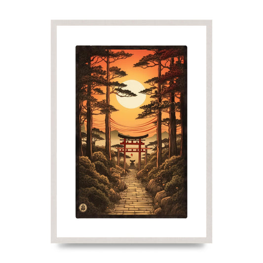 Breathtaking Path Woodblock with Torii Gates